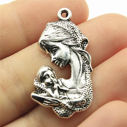 WYSIWYG 3pcs 37x20mm Mother Child Charm Pendants For Jewelry Making Mom And Child Pendants Charm Mom And Baby