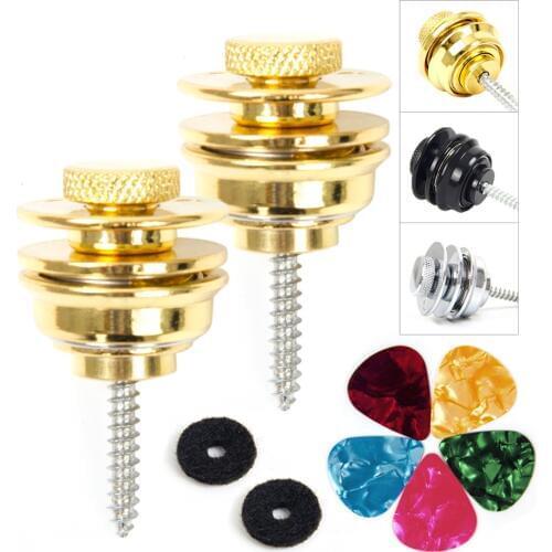 Guitar Strap Lock Button End Pin Screws Stainless Steel Security Design for Guitar/Bass with 5 Picks