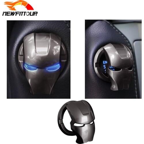Car Engine Ignition Start Stop Button One-click Start Protective Cover Iron Man Decoration Ring Button Car Accessories