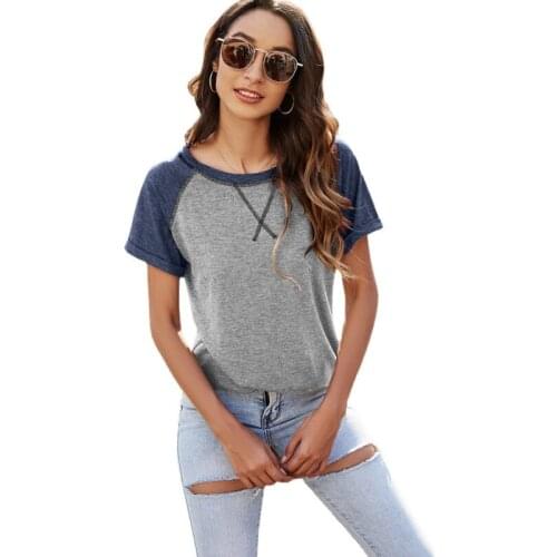 2021 Spring Summer Top New Fashion Short Sleeve O-Neck Cross Patchwork T Shirt Casual Slim Camisa Mujer De