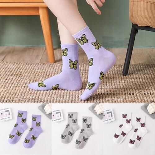 Korean Style Women Socks With Butterflies Socks Streetwear Harajuku Ladies Kawaii Cute Woman Socks Female носки с бабочками