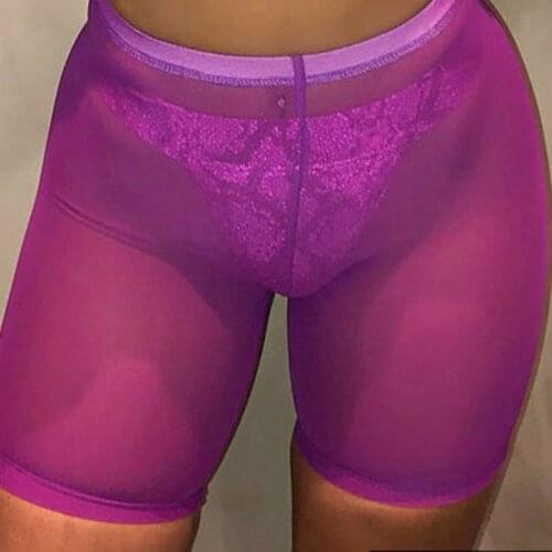 High Waist Women Sexy Neon Green Pink Perspective Mesh Sheer Swim Shorts Bikini Bottom Cover Up Solid Beachwear Womens Clothing