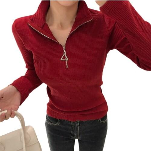 Triangle zipper Full sleeve Turtleneck Sweaters 2019 Winter Basic Slim Lady knit Soft Pullovers Elastic Tops Sexy elegant jumper