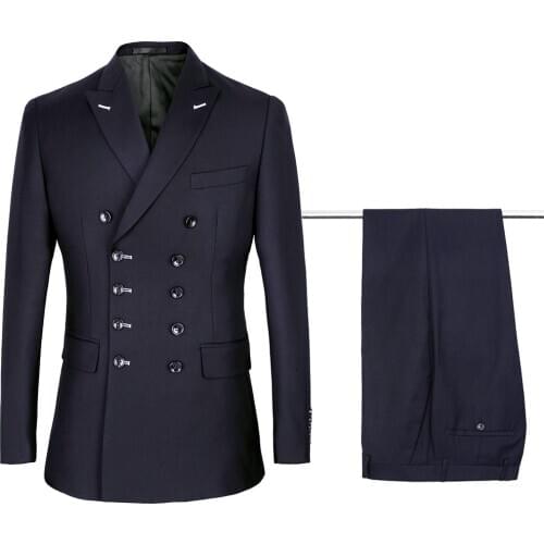Winter Man Suit Set 2021New Fashion Double-Breasted Dark Blue Male Professional Smart Business Suit Set