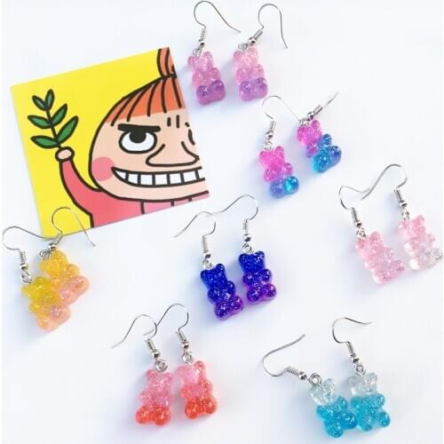 1 Pair Creative Cute Mini Gummy Bear Earrings Minimalism Cartoon Design Colorful Bear Female Ear Hooks Danglers Jewelry Gift