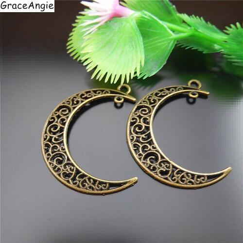 10/20/40pcs Antique Bronze Hollow Moon Shape Man Necklace Pendant 41*32mm Vintage Handmade Charm Women Gift Jewelry Craft 51529