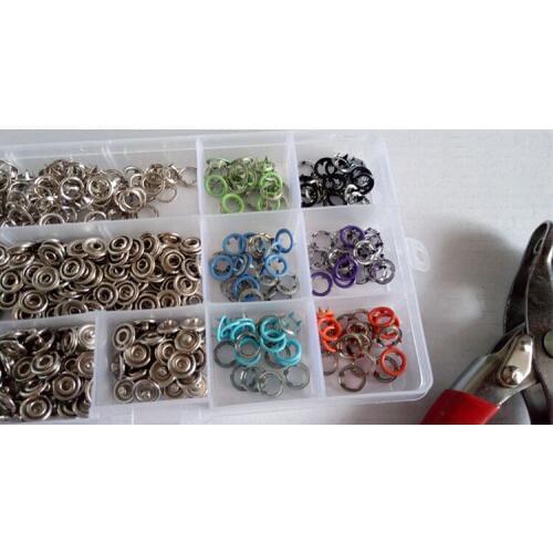 120Set/box 9.5mm mix color Prong Ring Press Studs Snap Fasteners Baby Clothing Buttons Dummy Clip + Hand press Plier