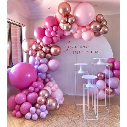 126pcs Hot Pink Chrome Rose Gold Balloon Arch Garland Wedding Birthyday Baby Shower Party Background Decor Globos Kids Toys