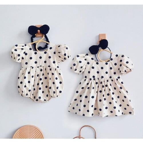 2021 Toddler Baby Sister Matching Clothes Korean Kid Girl Dot Print One Pece Dress Baby Girl Bodysuit Romper Summer Child Outfit