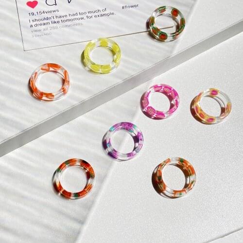 2021 Trend Colorful Fashion Resin Fruit Ring Set Metal Geometric Irregular Open Rings For Women Party Wedding Jewelry