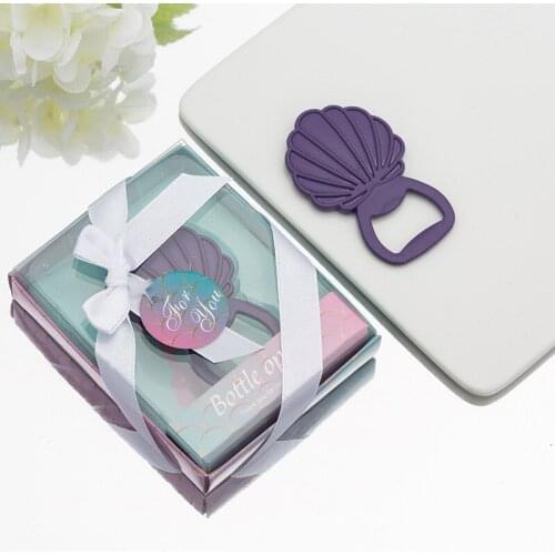 25Pcs Nautical Themed Wedding gifts of Seashell Bottle Opener gifts for Beach Party decorations and Purple Bridal shower gifts
