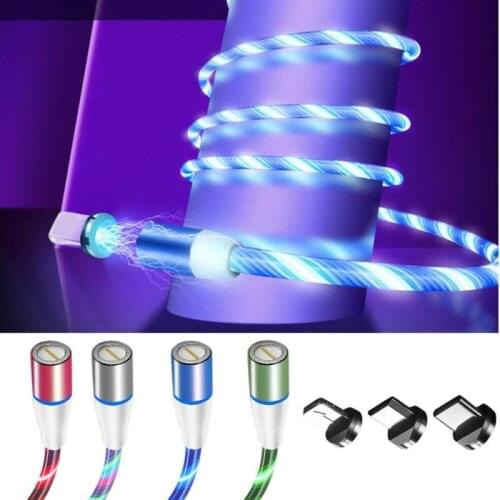 3 in 1 Flowing Light Magnetic Charging Mobile Phone Charging Cable 1 2M for iphone charger Wire for Samaung LED Micro USB Type C