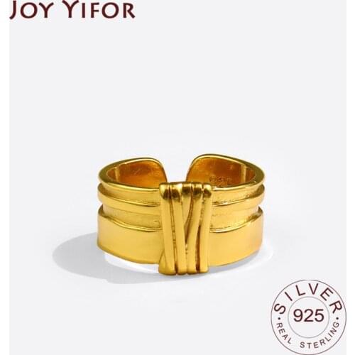 925 Sterling Silver Smooth Wide Gold Color Rings For Women Jewelry Beautiful Finger Open Rings For Party Birthday Gift