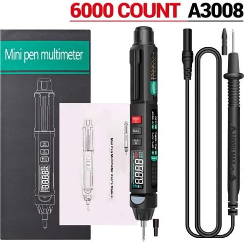 A3008 Professional LCD Digital Multimete Pen Type Intelligent 6000 Counts Non Contact Handheld Tester Tools 170.5x25.4x22mm