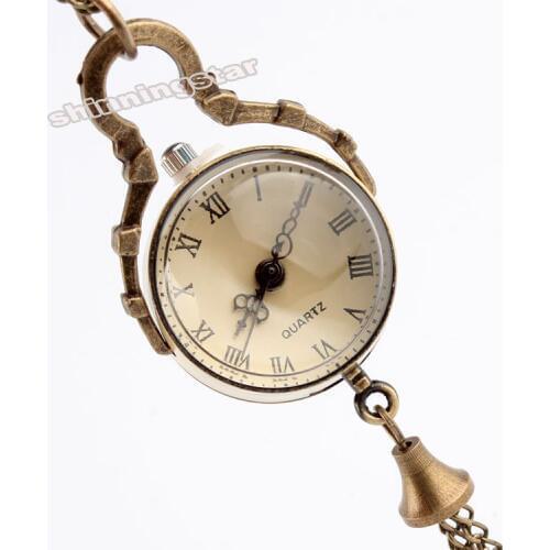Antique Vintage Bronze mini Glass Ball Bull Eye Quartz Pocket Watch Necklace Pendant Women Gifts