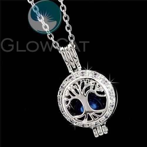Shiny Rhinestone Life Tree Beads Cage Pendant Essential Oil Diffuser Pearl Cage Locket Necklace R-K1075