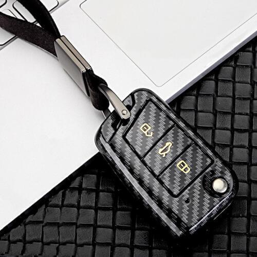 ABS Carbon Black Car Key Case Cover Chain For VW Golf Bora Jetta POLO Golf Passat Skoda Octavia A5 Fabia SEAT Ibiza Leon Tiguan