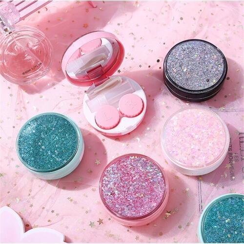 Quicksand Girl Style Simple Myopia Contact Lens Case Portable Double Box Clip Suction Rod Care Box Cute Contact Lens Case