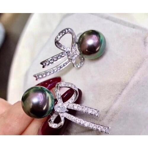 D920 Pearl Earrings Fine Jewelry 925 Sterling Silver Round 9-10mm Fresh Water Peacock Green Black Pearls Stud Earrings for Women
