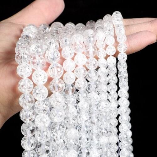 Smooth White Snow Cracked Crystals Natural Stone Beads Round Loose Spacer Beads For Jewelry Making DIY Bracelets 4/6/8/10/12MM