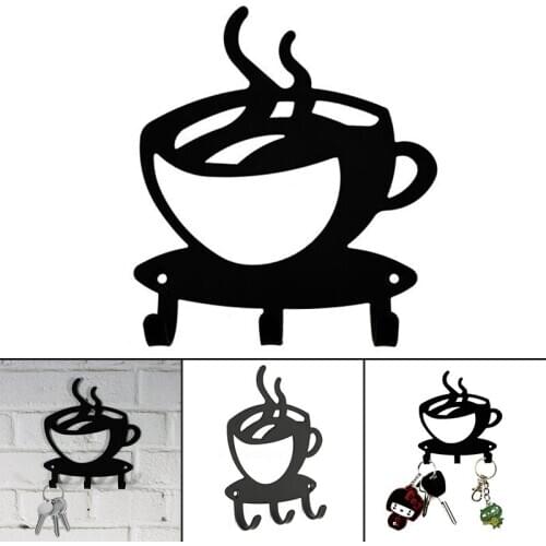 JX-LCLYL Coffee Shape Wall Mount Metal 3 Hook Key Rack Hanger Organizer Home Decor