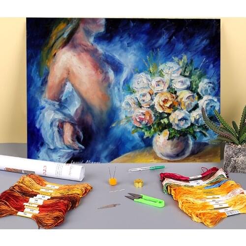 Oil Painting Style Pre-Printed 11CT Cross Stitch Patterns DIY Embroidery DMC Threads Painting Needlework Handicraft Counted