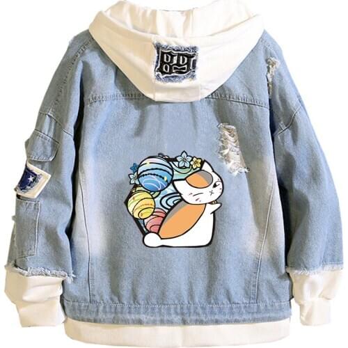 Anime Natsume Yuujinchou coat Unisex Demin Jacket CaT Jeans Hoodies Cartoon Sweatshirt Harajuku Streetwear Couple Coats hoodies