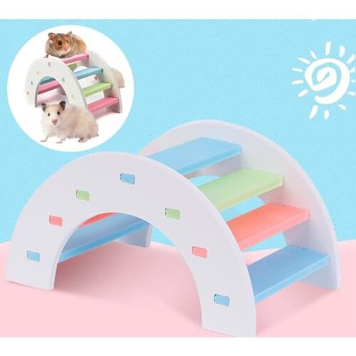 Hamster Ladder Toys Colorful Wooden Rainbow Bridge Small Animals Climbing Toy Pet Supplies Hamster Small Chinchilla Accessories