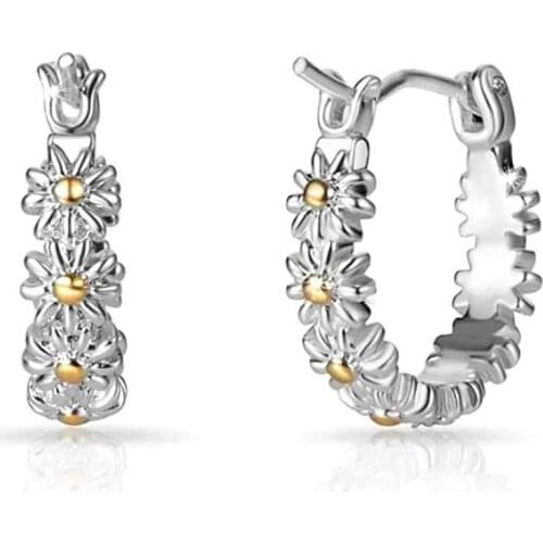 Sweet Women Daisy Round Hoop Earrings for women Romantic Bridal Earrings Wedding Party Jewelry Gifts