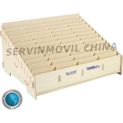 B48 Mutifunctional Wooden Storage Box Trapezoid Bottom Intaglio Design Desktop Phone Repair Parts Organizer