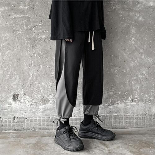 Kpop Men Fashion Pants Split Layers Spliced Oversized Pants Man 2020 Autumn Mens Clothing Hip hop Streetwear Loose Trousers Male