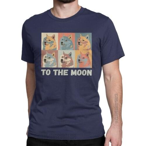 Men T-Shirts Dogecoin To The Moon Creative Cotton Tee Shirt Classic Crypto Bitcoin T Shirt Crewneck Tops New Arrival