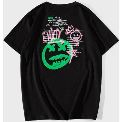 European size 2021 spring and summer new mens short-sleeved pullover casual T-shirt male graffiti printing 500