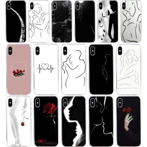 242H Art White Line Kiss Love Heart Flower Rose Soft Silicone Tpu Cover phone Case for iphone 5 5s se X XR XS Max case