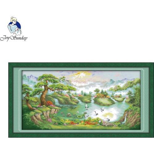 Joy Sunday Print or Counted Cross Stitch Kit For Embroidery Hand Crafts Home Decor Needlework Cranes dance in the pine peak