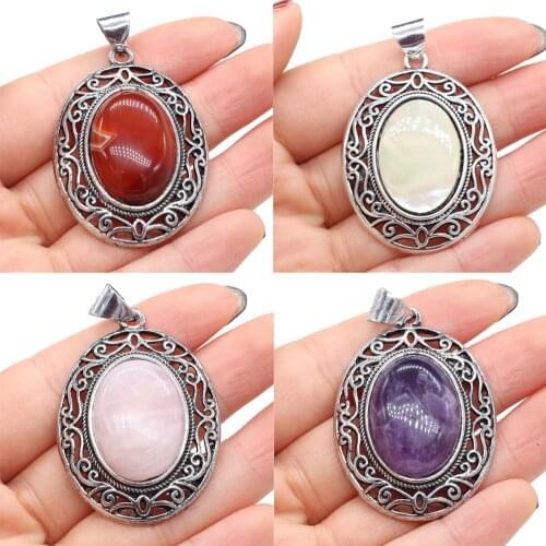 Natural Stone Pendants Antique-Silver Alloy Lapis lazuli Opal for Tribal Necklace Earring Jewelry Gifts Making for Women