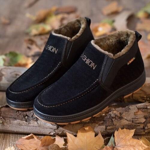 Winter New High Mens Cotton Boots Middle-aged Father Plus Velvet Thick Warm Shoes Casual Slip A Pedal Cotton Shoes Men