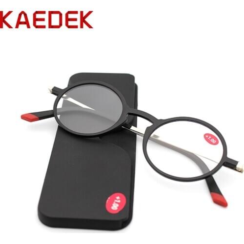 KAEDEK Thin Frame Rectangular frames Tr90 reading glasses +aluminum magnetic case Folding Presbyopic Eyeglasse+1 1.5 2 2.5 3 3.5