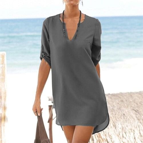 New Style European and American-Style Solid Color V-neck Loose-Fit Chiffon Shirt