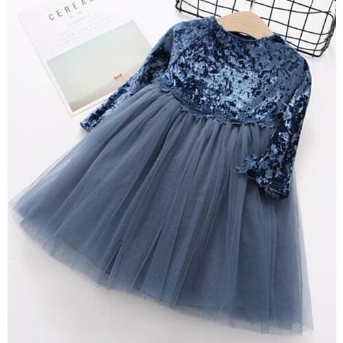 INS Autumn Childrens Dress Velvet Stitching Mesh Dresses Toddler Girl Dresses Princess Dress