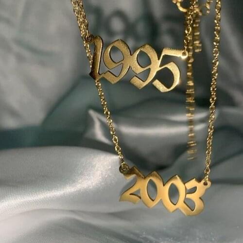 Bohemian English Number Year Birth Number Necklaces for Women Stainless Steel Chain Necklace 1980 1989 2019Birthday Gift
