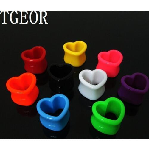 MIXED piercing jewelry 1 pair mixed gauges ear expander acrylic heart shape double flare colors ear tunnels Fashion