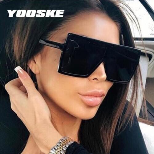 YOOSKE Black Square Sunglasses Women Men Retro Oversized Sun Glasses Female Male Big Frame Hip Hop Eyewear UV400
