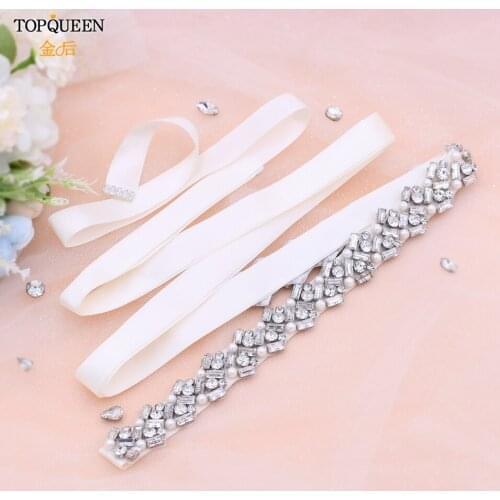 TOPQUEEN S432 Wedding Dress Belt Rhinestone Crystal Belt Bridal Sash Belt Formal Belt Red Rhinestone Appliques for Dresses