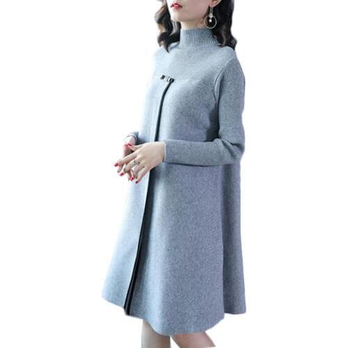 Knitted Sweater Dress Female Pullover New Autumn Winter Half Turtleneck Knit Jumper Loose Large Size Women Sweater Dress Y240