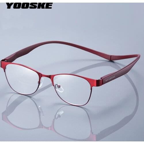 YOOSKE Anti Blue Light Reading Glasses Men Women Long legs Hanging Neck Metal Presbyopia Eyeglasses Anti-fatigue Reader +1.5