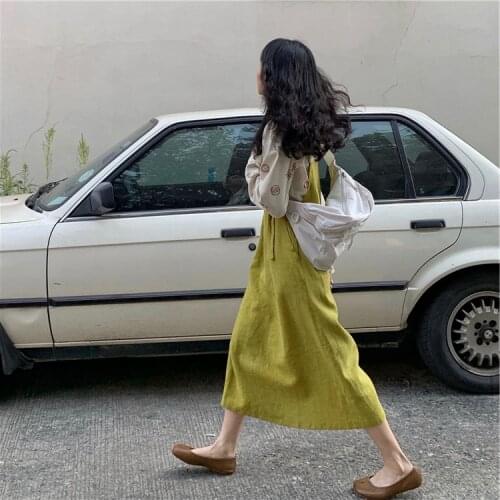 20S hard white drops lemon yellow green belt skirt comfortable texture linen cotton Japanese loose fashion 20200521