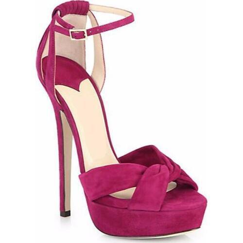 Hot Selling Peep Toe Platform High Heel Sandal for Woman Ankle Strap Thin heels Gladiator Summer Shoe Sexy Suede Sandal