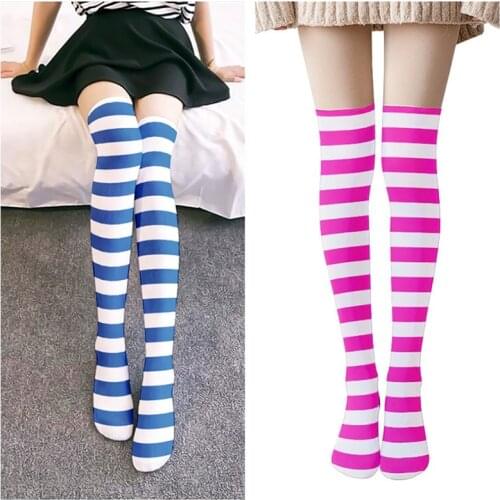 Women Sexy Over Knee Stripe Printed Long Socks Thigh High Striped Cotton Socks Colors Sweet Cute Plus Size Overknee Socks