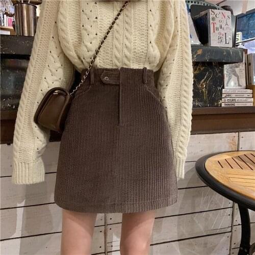 Woman Skirts Fall High Waist A- line Skirt Corduroy Skirt Womens Skirt Mujer Faldas Saias Mulher